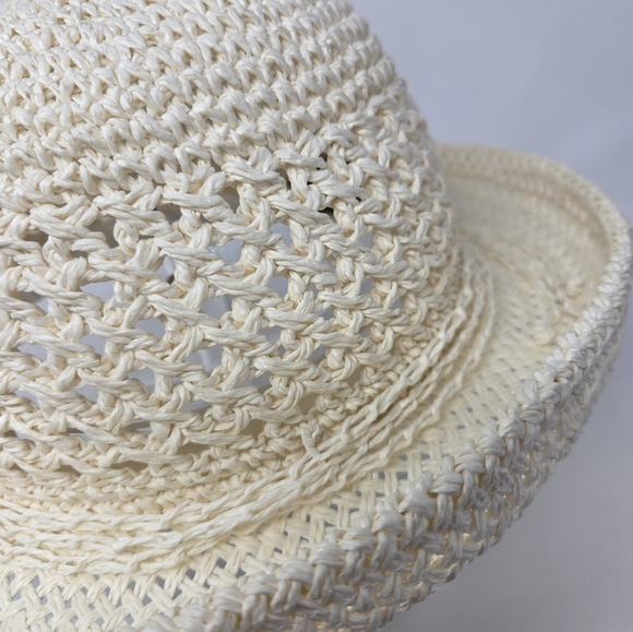 VINTAGE XHILARATION CREAM 100% PAPER OPEN WEAVE SUN HAT ROLLED BRIM WOMEN OS - Picture 5 of 12